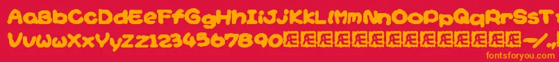 YoshisStoryGameTextBrk Font – Orange Fonts on Red Background