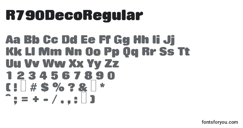 A fonte R790DecoRegular – alfabeto, números, caracteres especiais