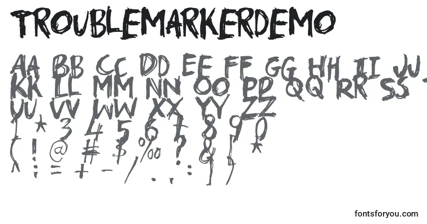 Schriftart Troublemarkerdemo – Alphabet, Zahlen, spezielle Symbole