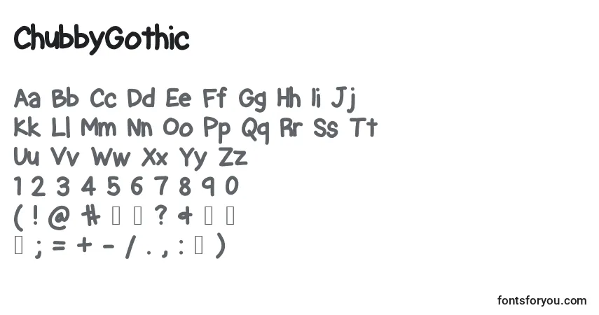 Schriftart ChubbyGothic – Alphabet, Zahlen, spezielle Symbole