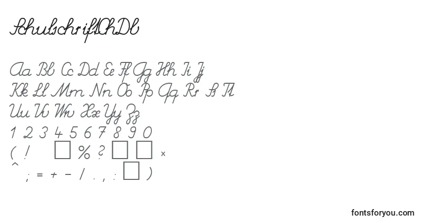 A fonte SchulschriftChDb – alfabeto, números, caracteres especiais