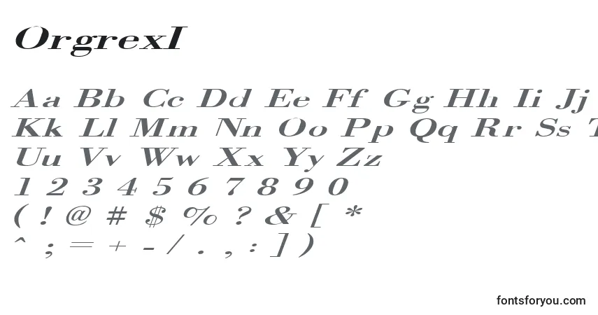 Schriftart OrgrexI – Alphabet, Zahlen, spezielle Symbole
