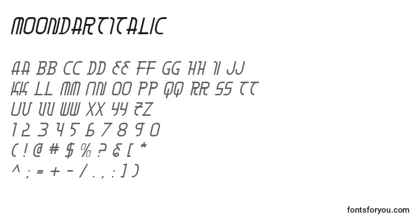 Schriftart MoonDartItalic – Alphabet, Zahlen, spezielle Symbole