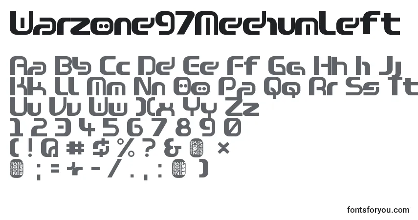A fonte Warzone97MediumLeft – alfabeto, números, caracteres especiais