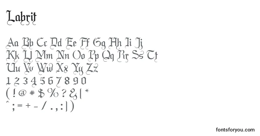 A fonte Labrit – alfabeto, números, caracteres especiais