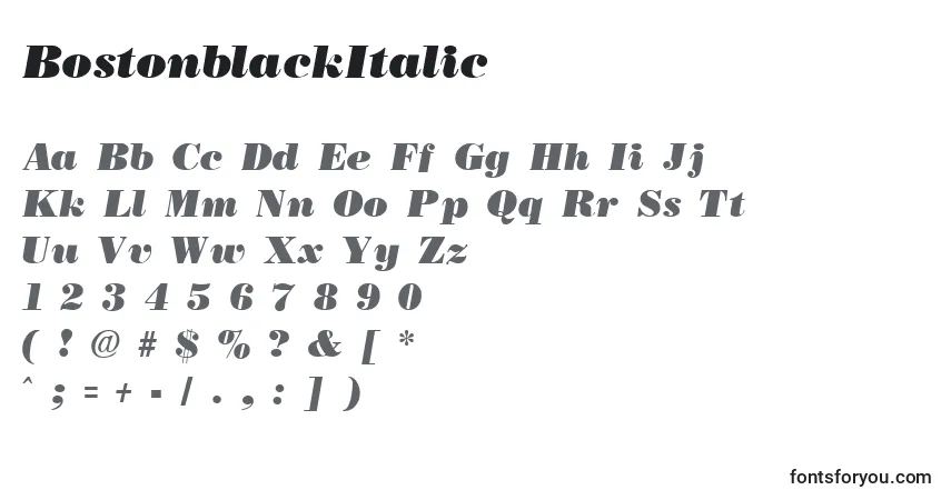 Шрифт BostonblackItalic – алфавит, цифры, специальные символы