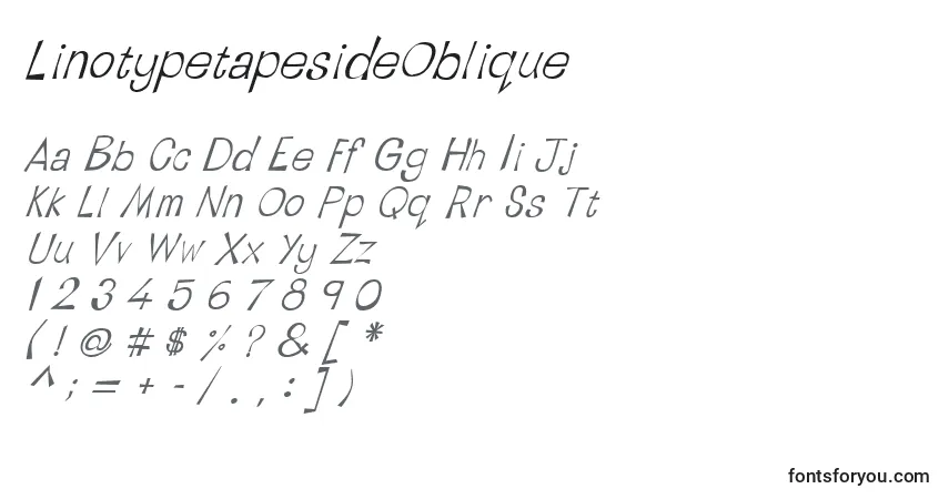 Schriftart LinotypetapesideOblique – Alphabet, Zahlen, spezielle Symbole