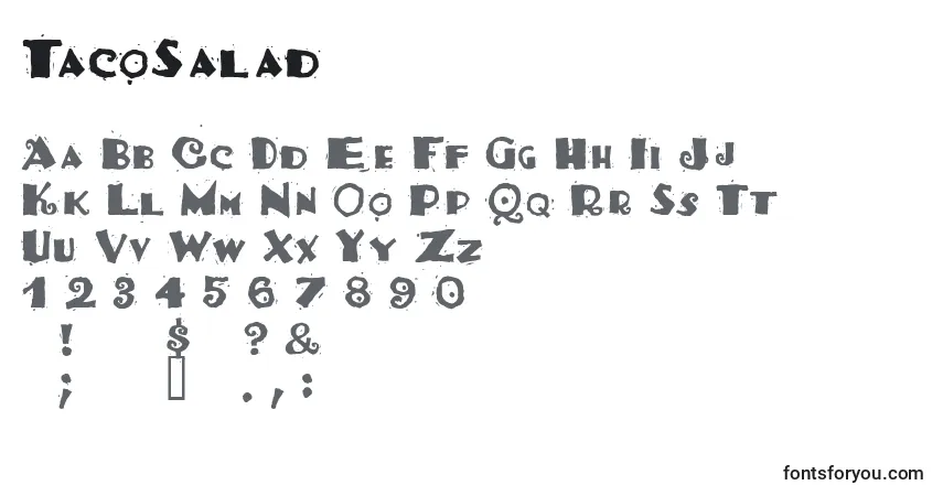 Czcionka TacoSalad – alfabet, cyfry, specjalne znaki