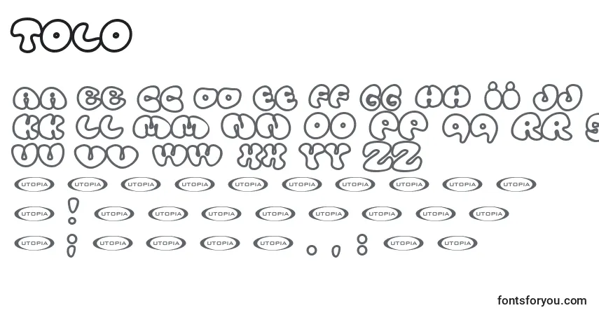 Czcionka Tolo – alfabet, cyfry, specjalne znaki