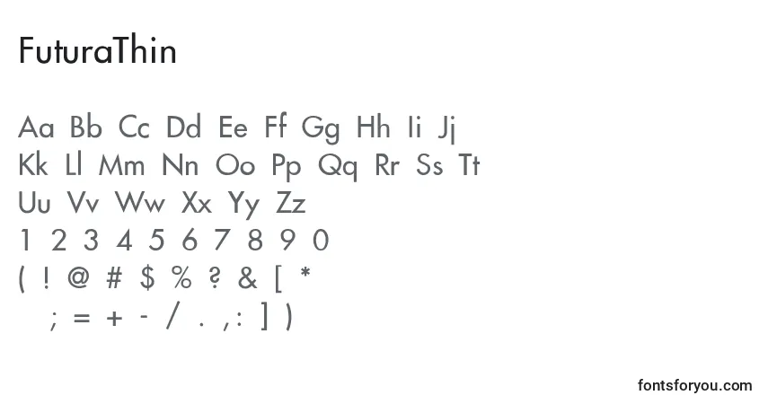 Fuente FuturaThin - alfabeto, números, caracteres especiales