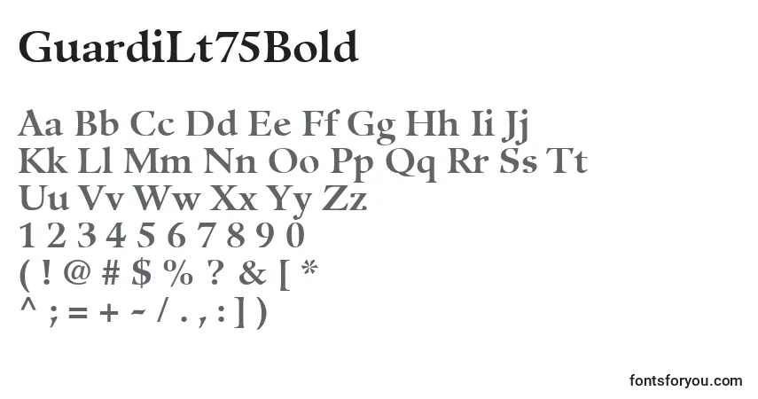 A fonte GuardiLt75Bold – alfabeto, números, caracteres especiais
