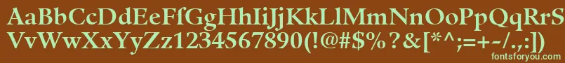 フォントGuardiLt75Bold – 緑色の文字が茶色の背景にあります。