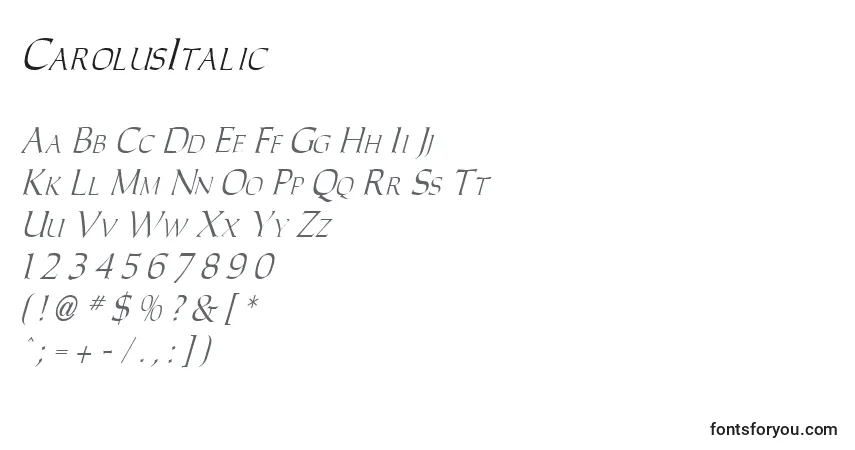 Schriftart CarolusItalic – Alphabet, Zahlen, spezielle Symbole