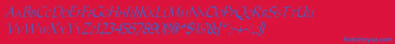 Fonte CarolusItalic – fontes azuis em um fundo vermelho