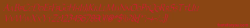 フォントCarolusItalic – 赤い文字が茶色の背景にあります。
