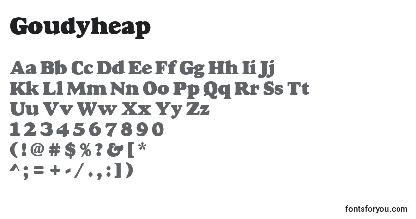 Goudyheap-fontti – aakkoset, numerot, erikoismerkit