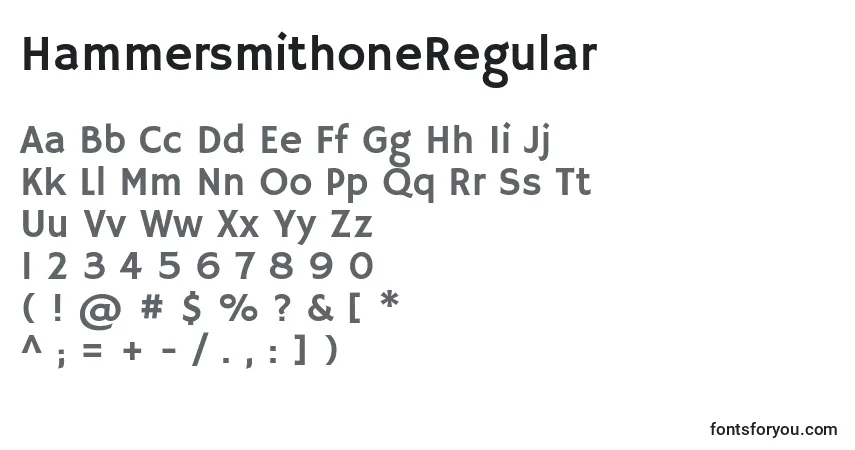 A fonte HammersmithoneRegular – alfabeto, números, caracteres especiais