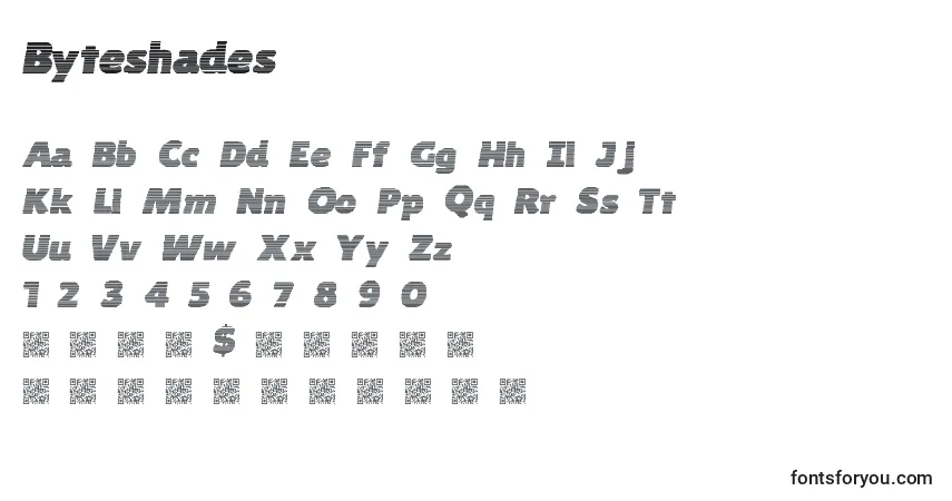 Schriftart Byteshades – Alphabet, Zahlen, spezielle Symbole