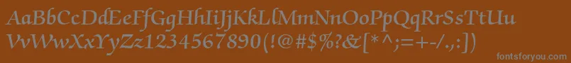 フォントZapfchancerystdDemi – 茶色の背景に灰色の文字