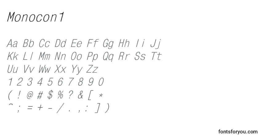 Monocon1-fontti – aakkoset, numerot, erikoismerkit