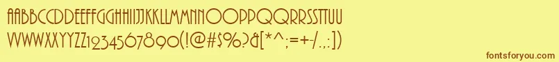 フォントPizzicatoOsfRegular – 茶色の文字が黄色の背景にあります。