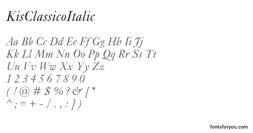 Schriftart KisClassicoItalic – Alphabet, Zahlen, spezielle Symbole