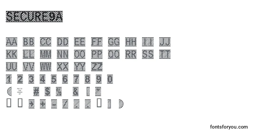 Schriftart Secure9a – Alphabet, Zahlen, spezielle Symbole