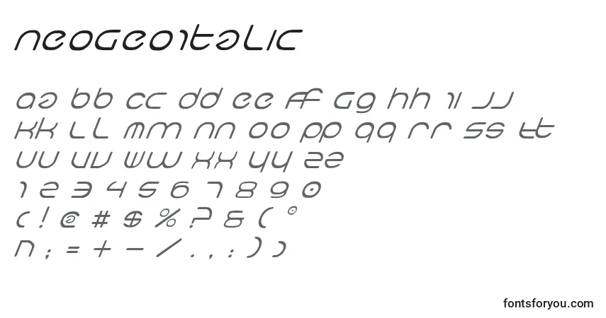 Шрифт NeoGeoItalic – алфавит, цифры, специальные символы