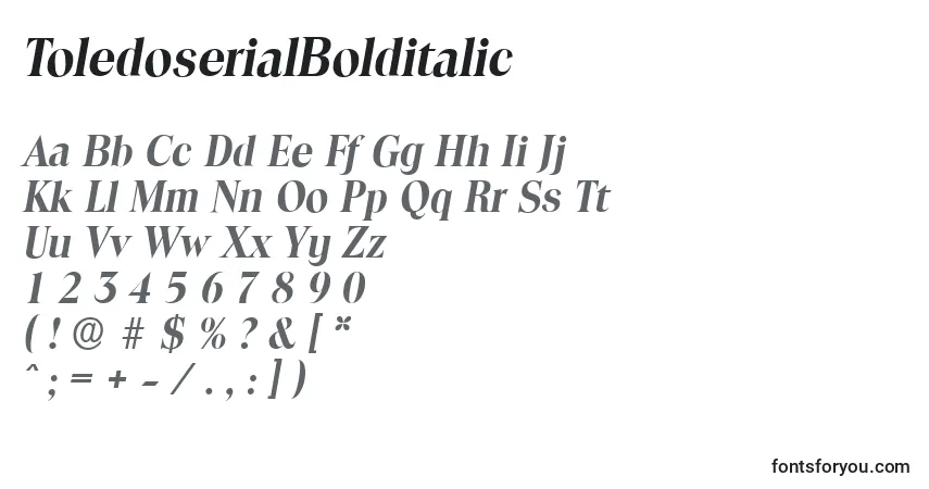 A fonte ToledoserialBolditalic – alfabeto, números, caracteres especiais