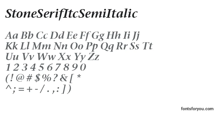 A fonte StoneSerifItcSemiItalic – alfabeto, números, caracteres especiais