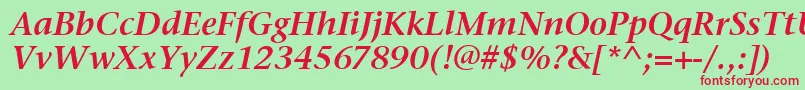Fonte StoneSerifItcSemiItalic – fontes vermelhas em um fundo verde