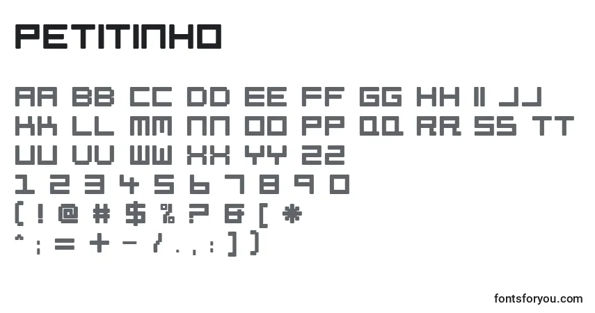 A fonte Petitinho – alfabeto, números, caracteres especiais