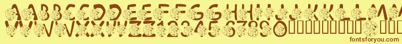 フォントLmsScoobyDoobyDoo – 茶色の文字が黄色の背景にあります。