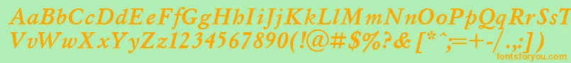 MyslBolditalicCyrillic-Schriftart – Orangefarbene Schriften auf grünem Hintergrund