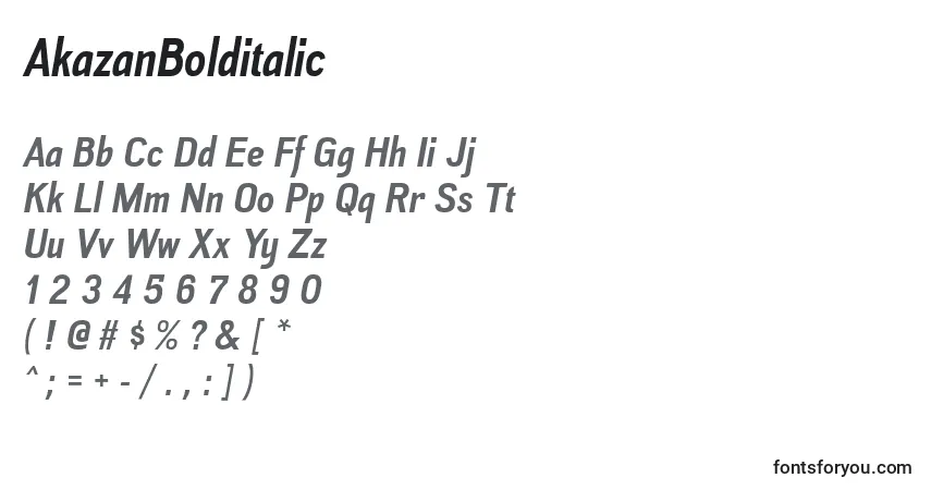 A fonte AkazanBolditalic – alfabeto, números, caracteres especiais