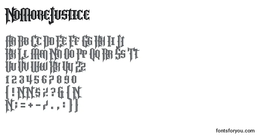 Czcionka NoMoreJustice – alfabet, cyfry, specjalne znaki