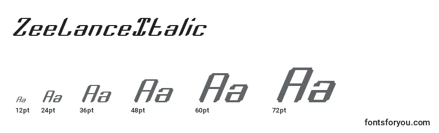Размеры шрифта ZeeLanceItalic