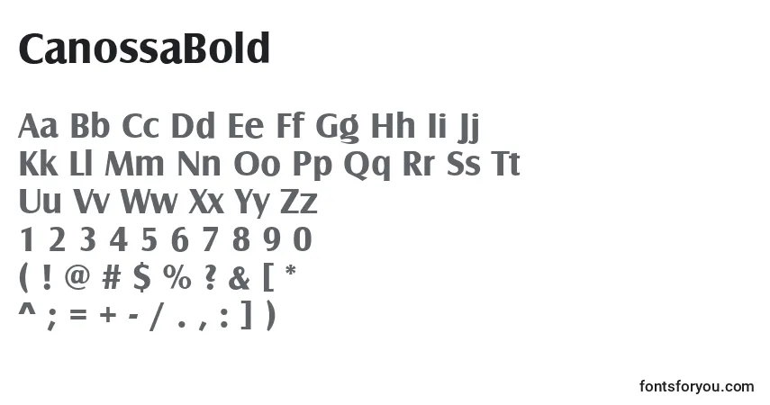 Czcionka CanossaBold – alfabet, cyfry, specjalne znaki