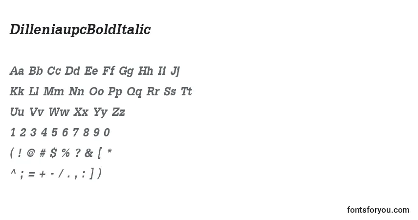 Schriftart DilleniaupcBoldItalic – Alphabet, Zahlen, spezielle Symbole