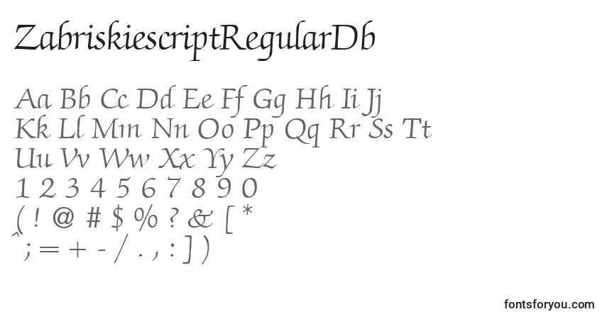 Шрифт ZabriskiescriptRegularDb – алфавит, цифры, специальные символы