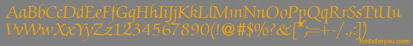 フォントZabriskiescriptRegularDb – オレンジの文字は灰色の背景にあります。