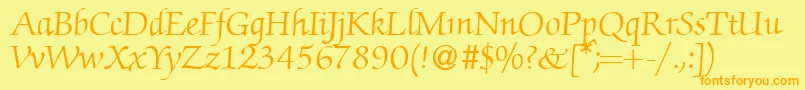 フォントZabriskiescriptRegularDb – オレンジの文字が黄色の背景にあります。