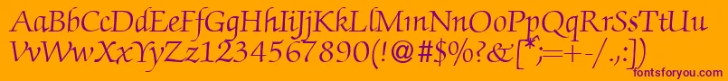 ZabriskiescriptRegularDb-Schriftart – Violette Schriften auf orangefarbenem Hintergrund