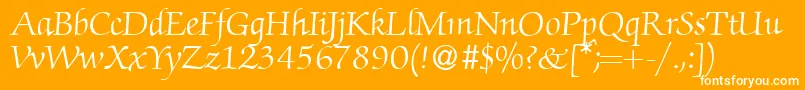 ZabriskiescriptRegularDb-Schriftart – Weiße Schriften auf orangefarbenem Hintergrund