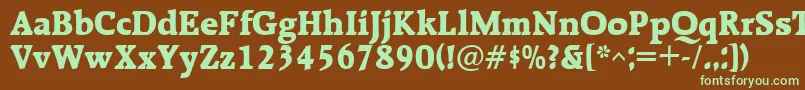 フォントRalentaBold – 緑色の文字が茶色の背景にあります。