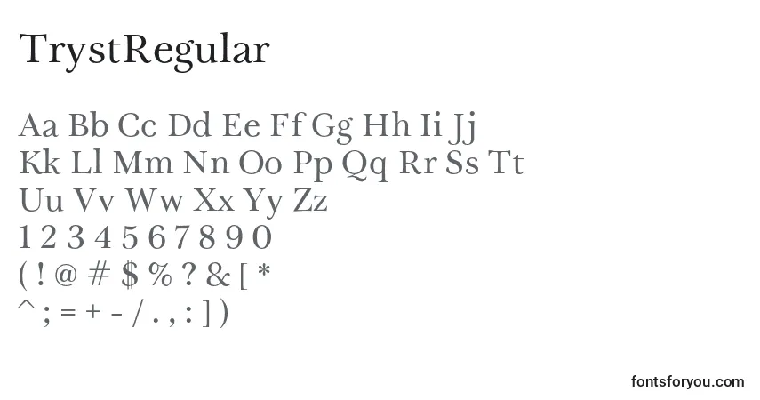 A fonte TrystRegular – alfabeto, números, caracteres especiais