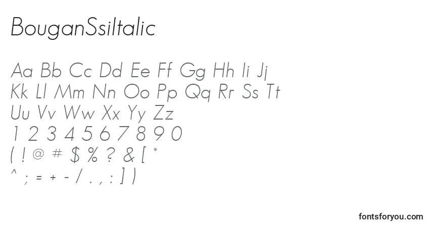 Schriftart BouganSsiItalic – Alphabet, Zahlen, spezielle Symbole