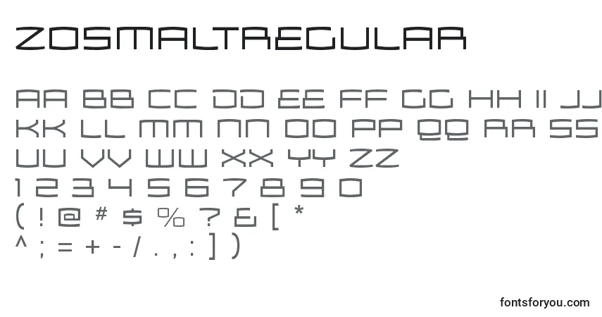 Czcionka ZosmaltRegular – alfabet, cyfry, specjalne znaki