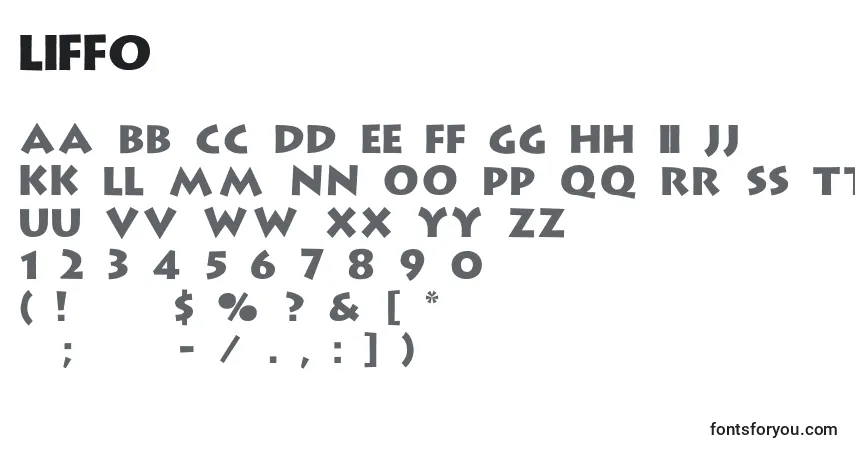 Czcionka Liffo – alfabet, cyfry, specjalne znaki
