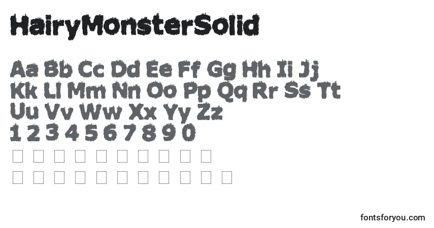 Czcionka HairyMonsterSolid – alfabet, cyfry, specjalne znaki